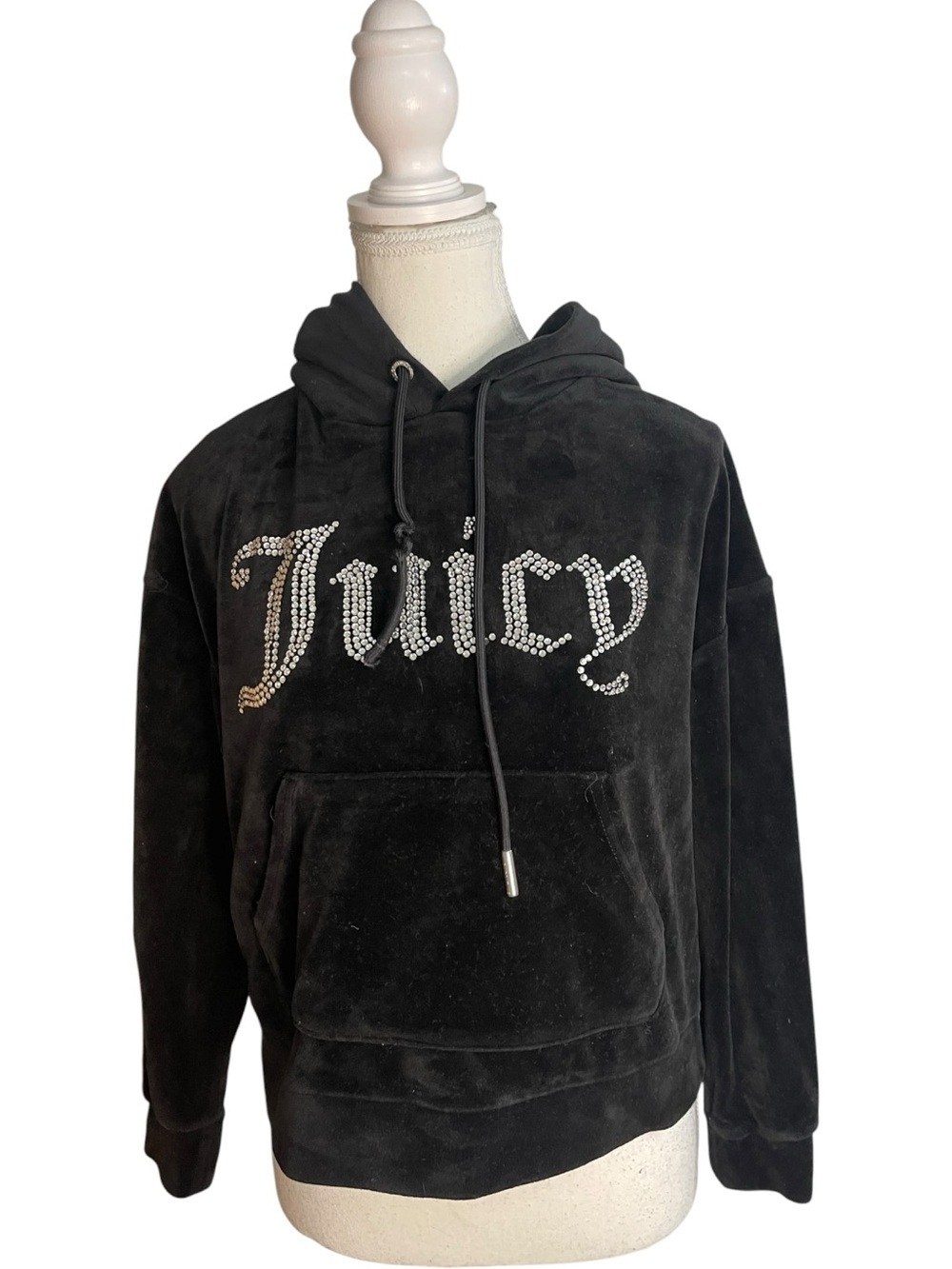 Juicy Couture Oversized Rhinestone Bling Logo Hoodie Black